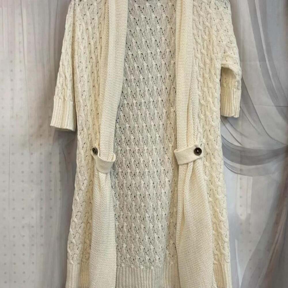 Say What? Y2K Size M Medium 8-10 Cable Knit Long Cardigan Sweater Cream